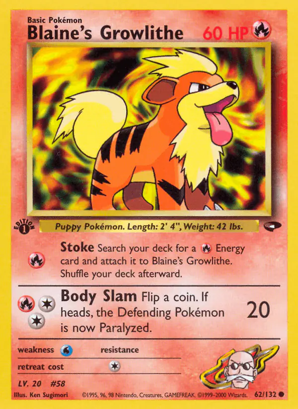 Carta Blaine's Growlithe 62/132 de Gym Challenge
