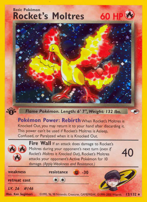 Carta Rocket's Moltres 12/132 de Gym Heroes