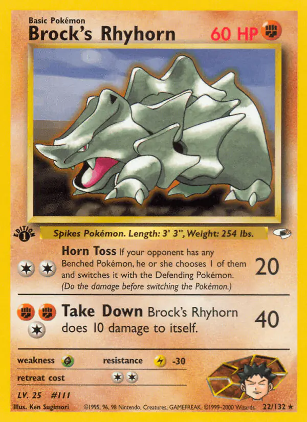 Carta Brock's Rhyhorn 22/132 de Gym Heroes
