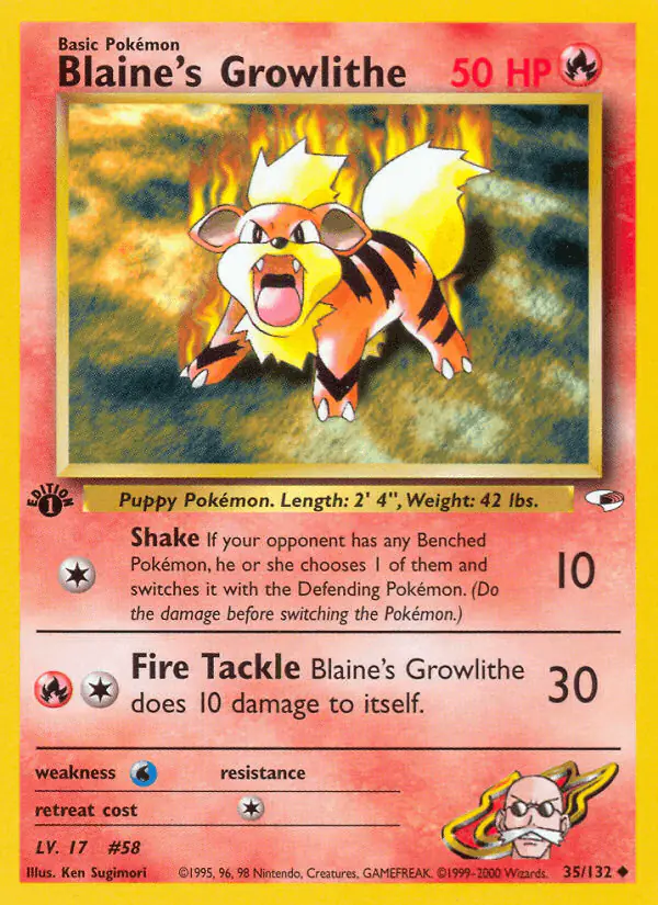 Carta Blaine's Growlithe 35/132 de Gym Heroes