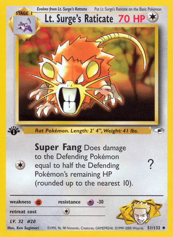 Carta Lt. Surge's Raticate 51/132 de Gym Heroes