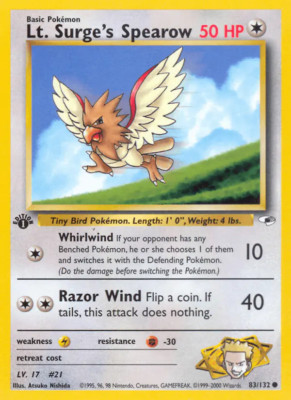 Carta Lt. Surge's Spearow 83/132 de Gym Heroes