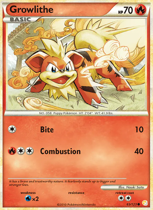 Carta Growlithe 65/123 de HeartGold SoulSilver