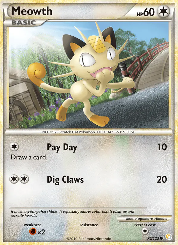 Carta Meowth 75/123 de HeartGold SoulSilver