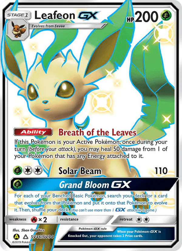 Carta Leafeon-GX SV46 de Hidden Fates Shiny Vault
