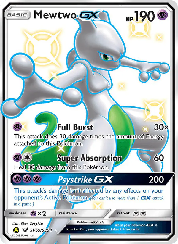 Carta Mewtwo-GX SV59 de Hidden Fates Shiny Vault