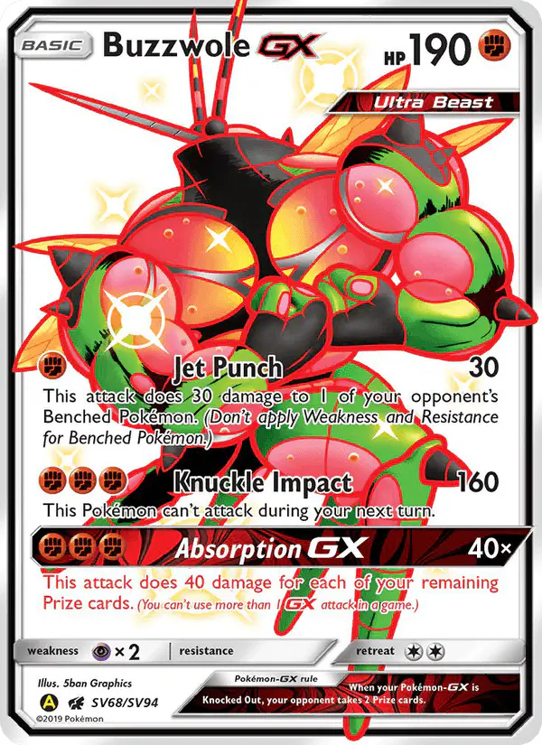 Carta Buzzwole-GX SV68 de Hidden Fates Shiny Vault