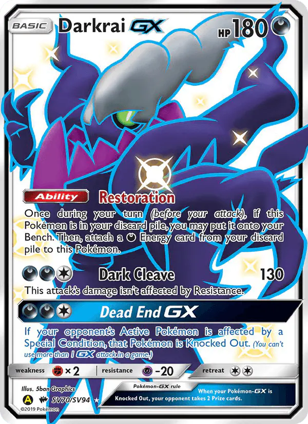 Carta Darkrai-GX SV70 de Hidden Fates Shiny Vault