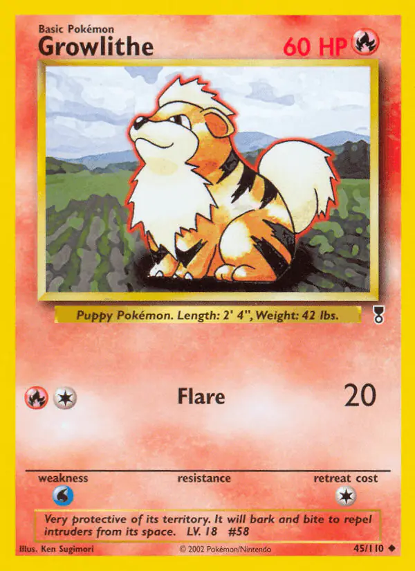 Carta Growlithe 45/110 de Legendary Collection