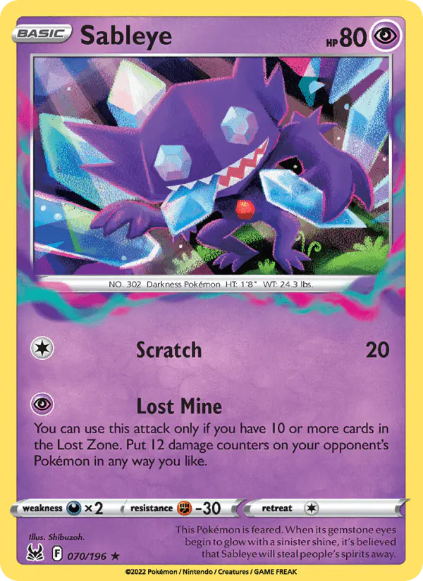Carta Sableye 070/196 de Lost Origin