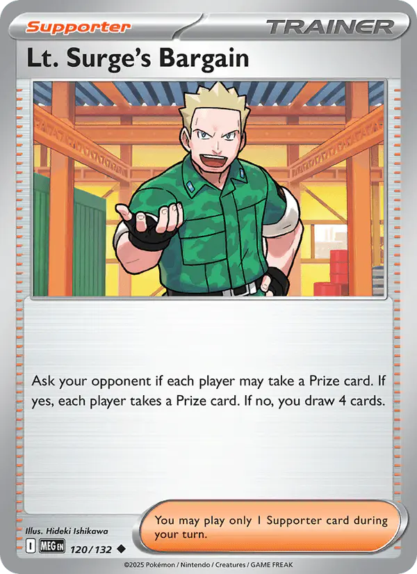 Carta Lt. Surge's Bargain 120/132 de Mega Evolution