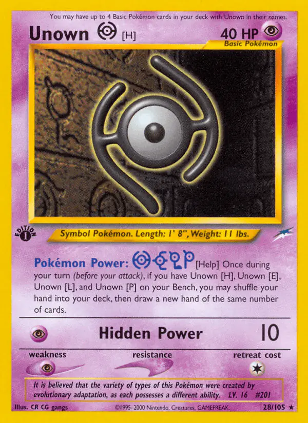 Carta Unown [H] 28/105 de Neo Destiny