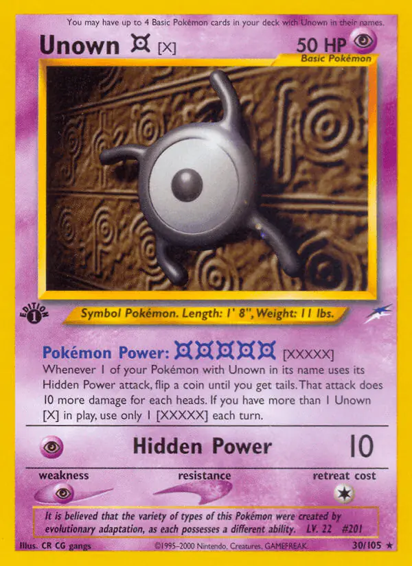 Carta Unown [X] 30/105 de Neo Destiny