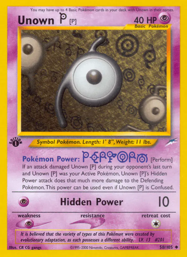 Carta Unown [P] 58/105 de Neo Destiny