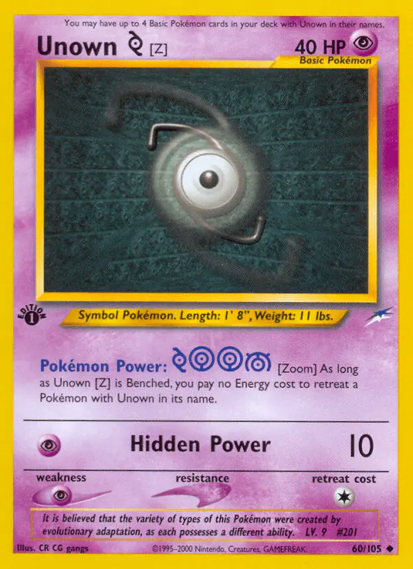 Carta Unown [Z] 60/105 de Neo Destiny