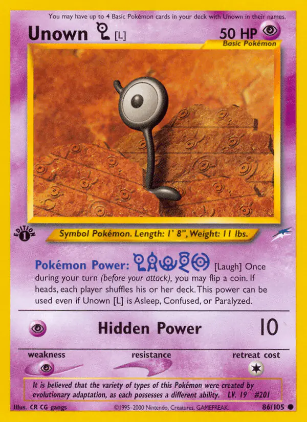 Carta Unown [L] 86/105 de Neo Destiny