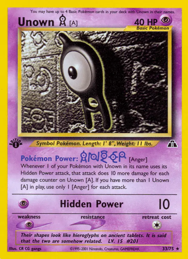 Carta Unown [A] 33/75 de Neo Discovery