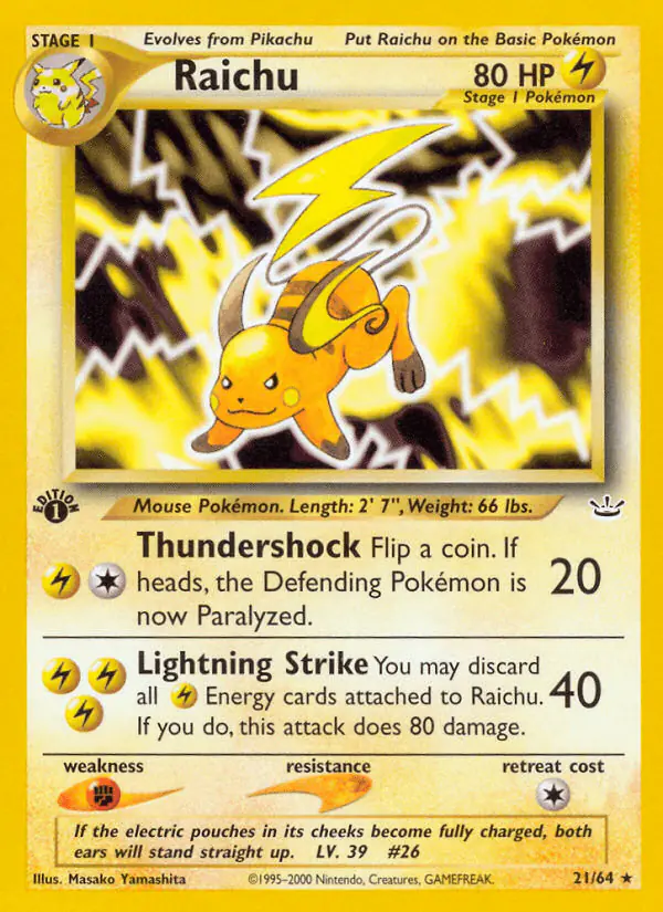 Carta Raichu 21/64 de Neo Revelation