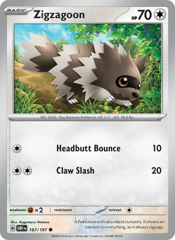 Carta Zigzagoon 167/197 de Obsidian Flames