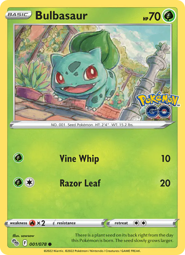 Carta Bulbasaur 001/078 de Pokémon GO