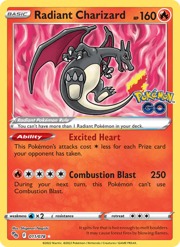 Carta Radiant Charizard 011/078 de Pokémon GO