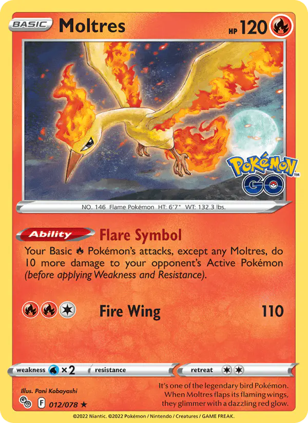 Carta Moltres 012/078 de Pokémon GO