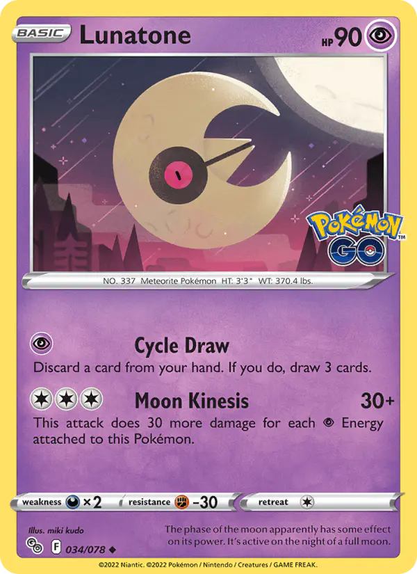 Carta Lunatone 034/078 de Pokémon GO