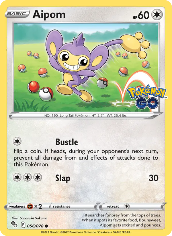 Carta Aipom 056/078 de Pokémon GO