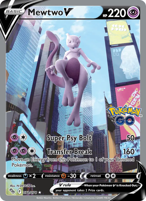 Carta Mewtwo V 072/078 de Pokémon GO
