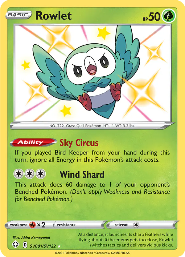 Carta Rowlet SV001 de Shining Fates Shiny Vault