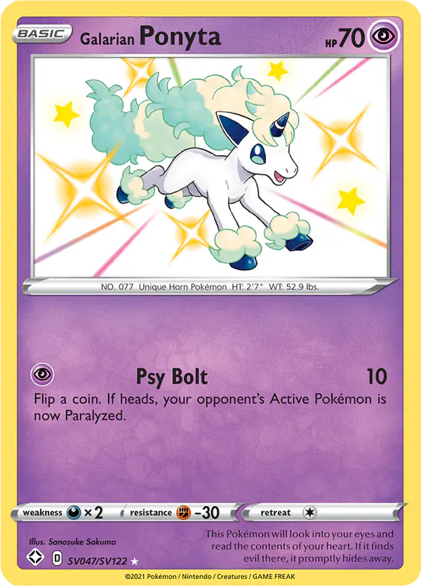 Carta Galarian Ponyta SV047 de Shining Fates Shiny Vault