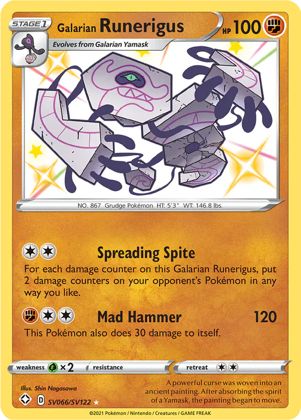 Carta Galarian Runerigus SV066 de Shining Fates Shiny Vault