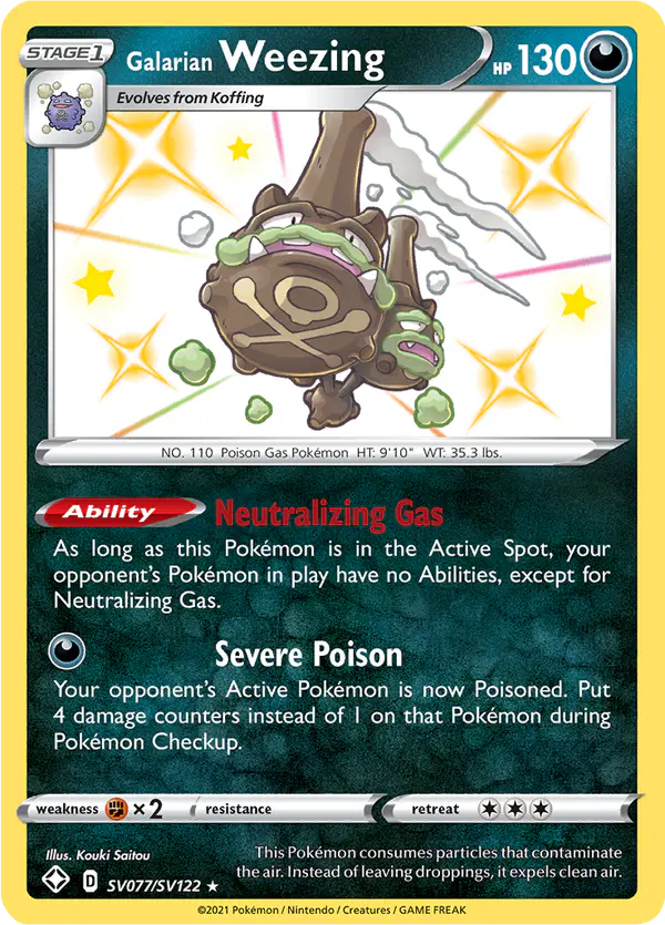 Carta Galarian Weezing SV077 de Shining Fates Shiny Vault