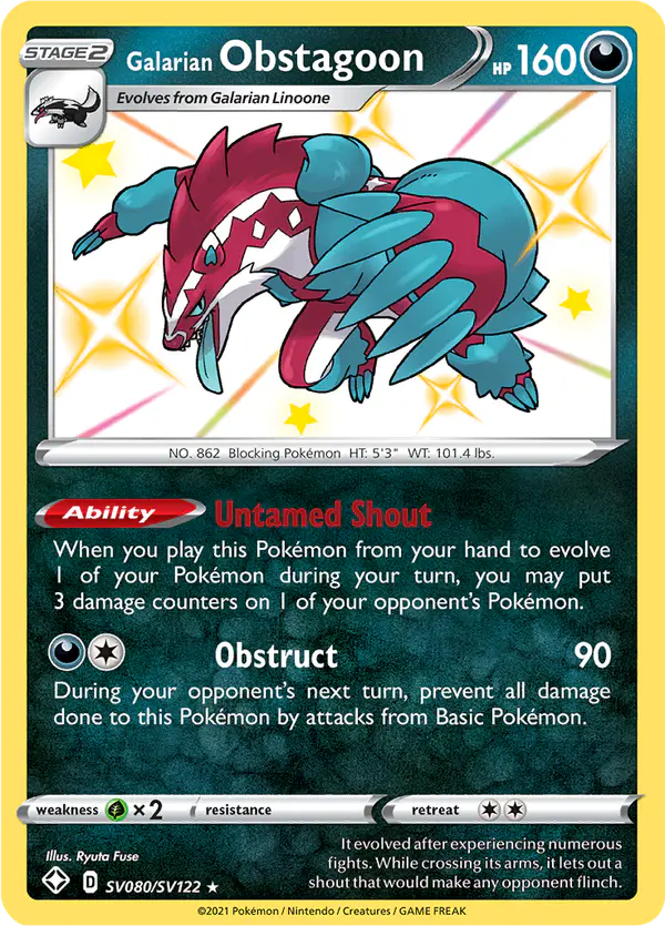 Carta Galarian Obstagoon SV080 de Shining Fates Shiny Vault