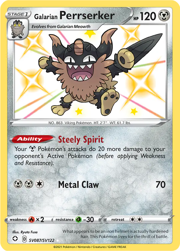 Carta Galarian Perrserker SV087 de Shining Fates Shiny Vault