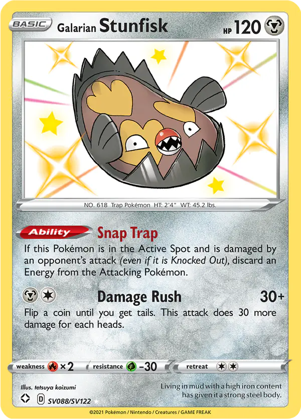 Carta Galarian Stunfisk SV088 de Shining Fates Shiny Vault
