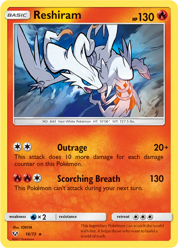 Carta Reshiram 14/73 de Shining Legends