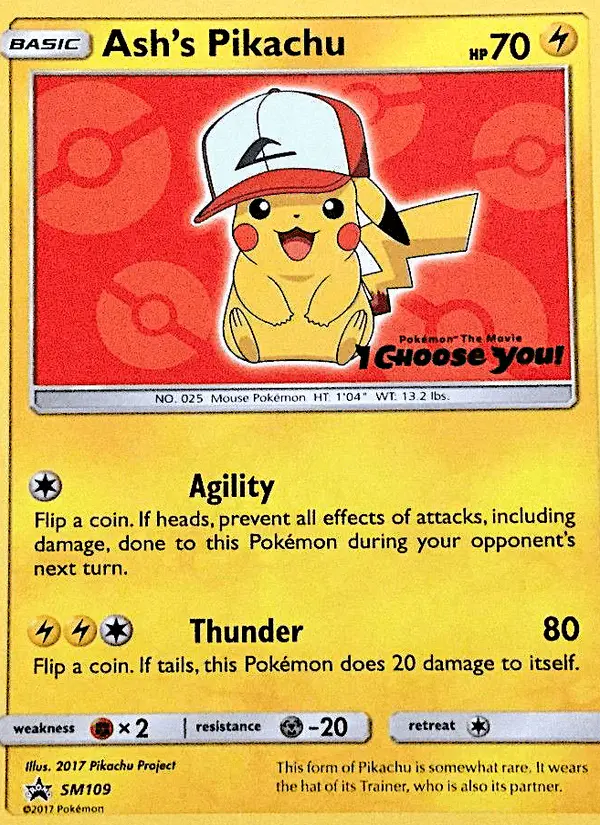 Carta Ash's Pikachu SM109 de SM Black Star Promos
