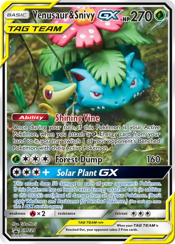 Carta Venusaur & Snivy GX SM229 de SM Black Star Promos