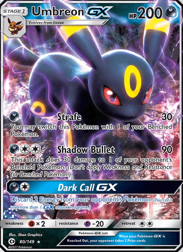 Carta Umbreon GX 80/149 de Sun & Moon