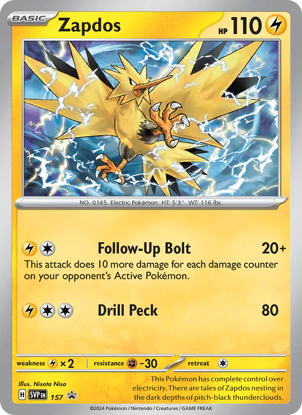 Carta Zapdos #157 de SVP Black Star Promos