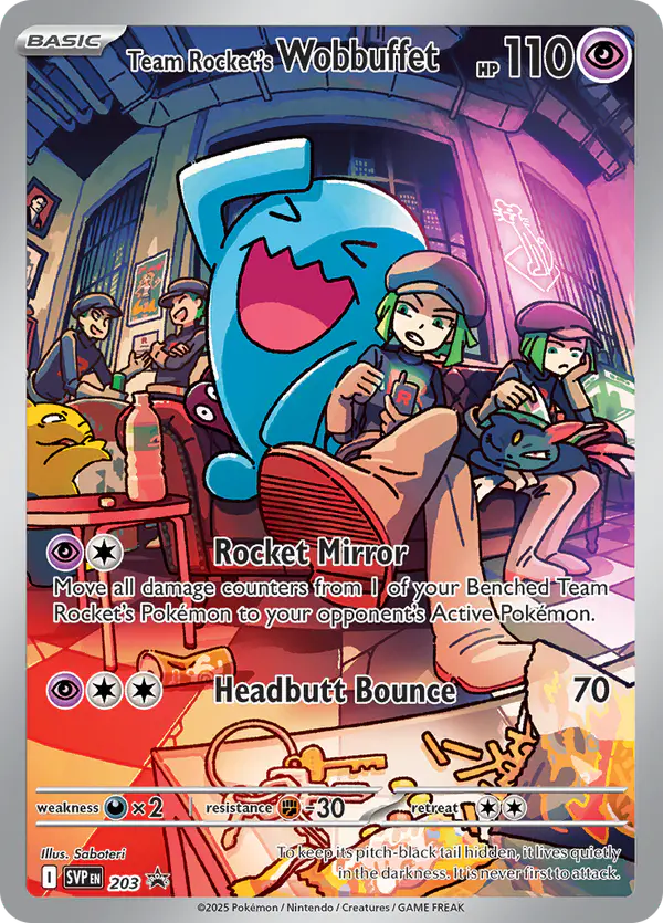 Carta Team Rocket's Wobbuffet #203 de SVP Black Star Promos