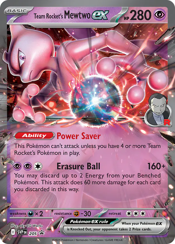 Carta Team Rocket's Mewtwo ex #205 de SVP Black Star Promos