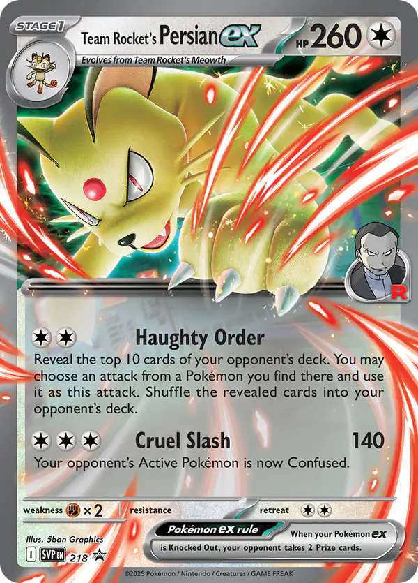 Carta Team Rocket's Persian ex #218 de SVP Black Star Promos