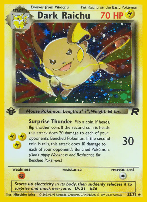 Carta Dark Raichu 83/82 de Team Rocket