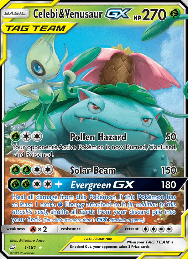 Carta Celebi & Venusaur GX 1/181 de Team Up