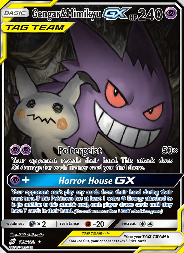 Carta Gengar & Mimikyu GX 165/181 de Team Up