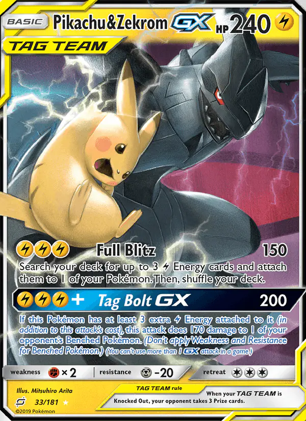 Carta Pikachu & Zekrom GX 33/181 de Team Up