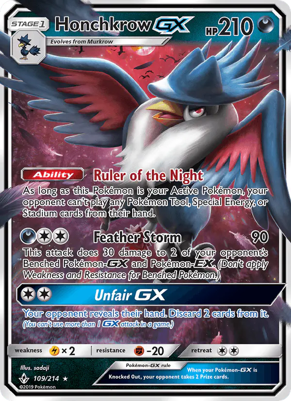 Carta Honchkrow GX 109/214 de Unbroken Bonds
