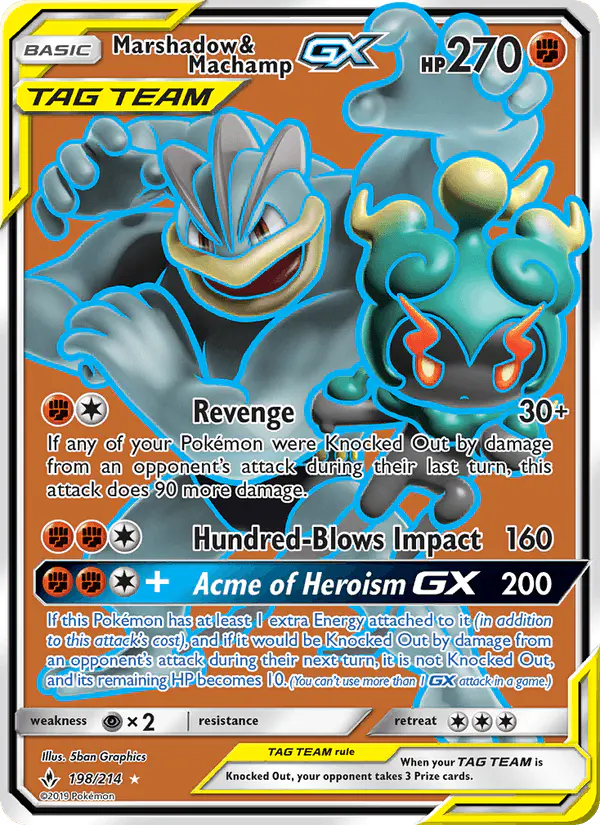Carta Marshadow & Machamp GX 198/214 de Unbroken Bonds